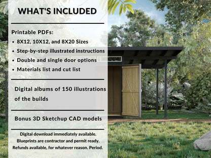 Modern Shed Plans - 8X12, 10X12, 8X20 feet